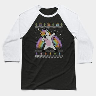 Dabbing Unicorn Ugly Sweater Baseball T-Shirt